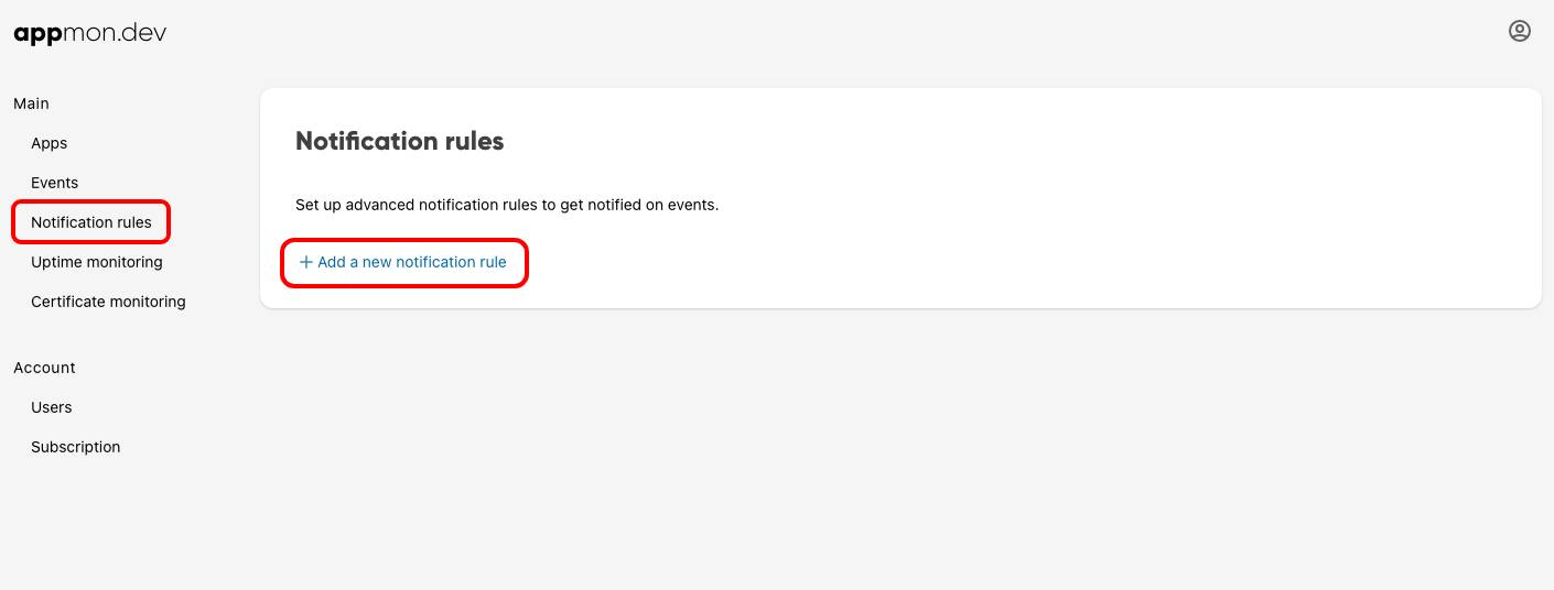 Screenshot of notification rule page